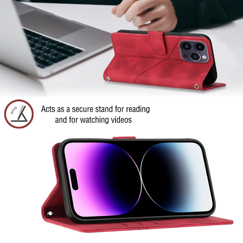 PT005 YB Imprinting Series-7 for iPhone 15 Pro Max Wallet Phone Case PU Leather Stand Cover with Shoulder Strap - Red PT005 YB Imprinting Series-7 for iPhone 15 Pro Max Wallet Phone Case PU Leather Stand Cover with Shoulder Strap - Red